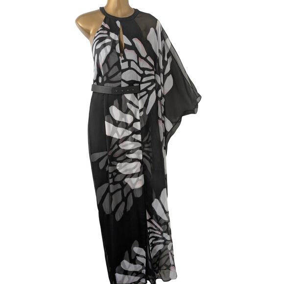NWT Halston Heritage Sz 2 Asymmetrical Overlay Winged $595 Formal Maxi Dress - Picture 4 of 14